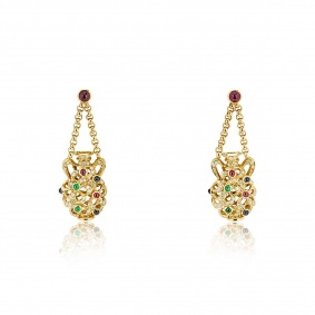 Yellow Gold Multi-Gemstone and Diamond Vase Earrings Yellow Gold Multi-Gemstone and Diamond Vase Earrings